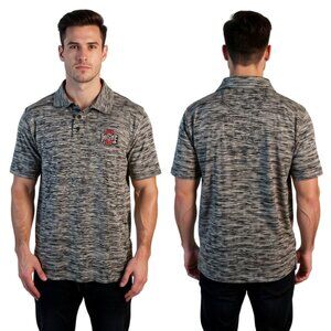OHIO STATE VARSITY Polo Shirt L Gray Black Heathered Buckeyes Logo Polyester